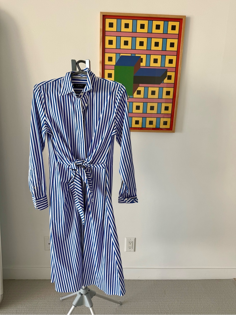 Ralph Lauren Blue and White Striped Long-Sleeve Shirt Dress